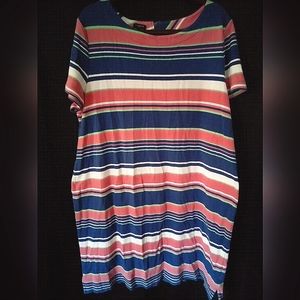 Talbots Knit dress, multi color stripes, zipper at back of neck, size 2XL,